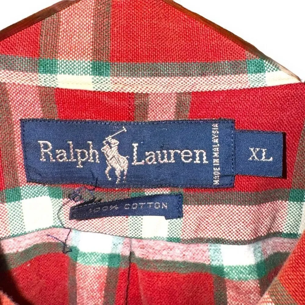 80s Red Polo Ralph Lauren Oxford Button Down Shirt XL